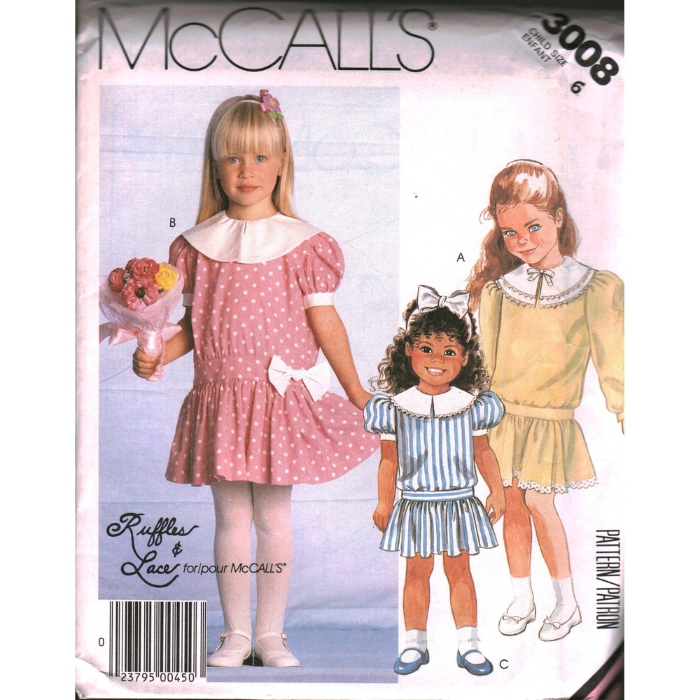Vintage 1987 McCalls 3008 Ruffles and Lace Girls Dress Sewing Pattern Size 6